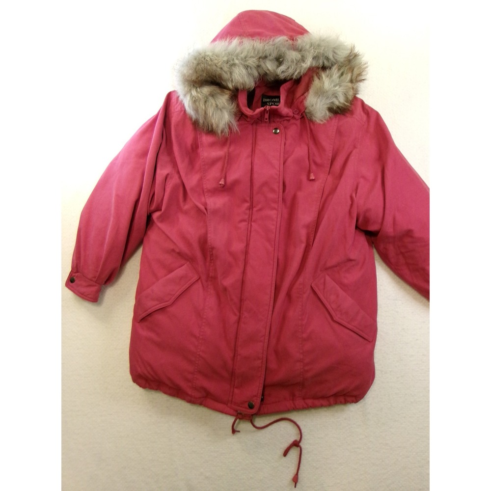 Bromley Sport Womens Petite L Pink Real Down‎ Fox Fur Trim Hooded Parka Jacket